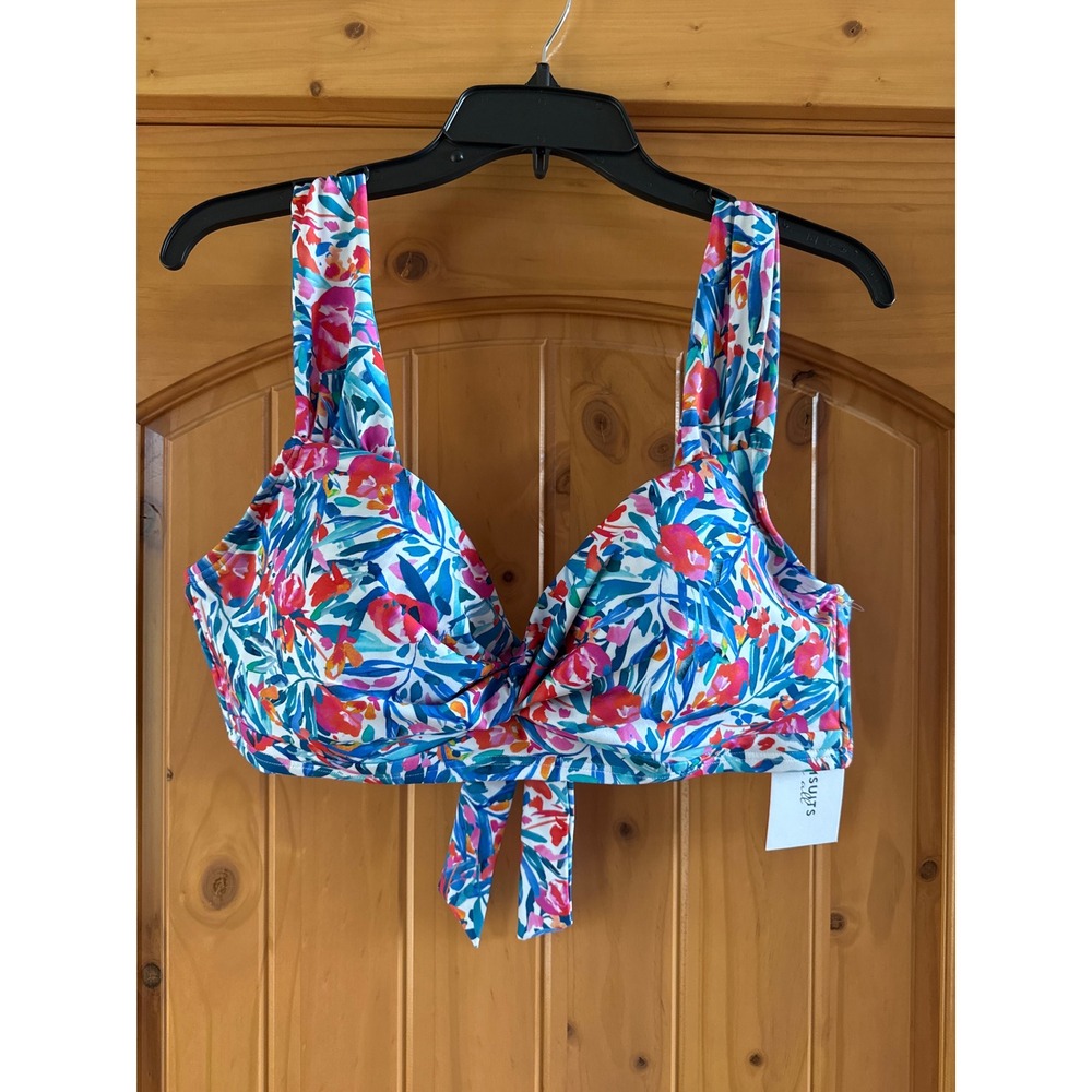 Swimsuits For All Floral Underwire Twist Front Bikini‎ Top Blue Pink Size 14 NWT